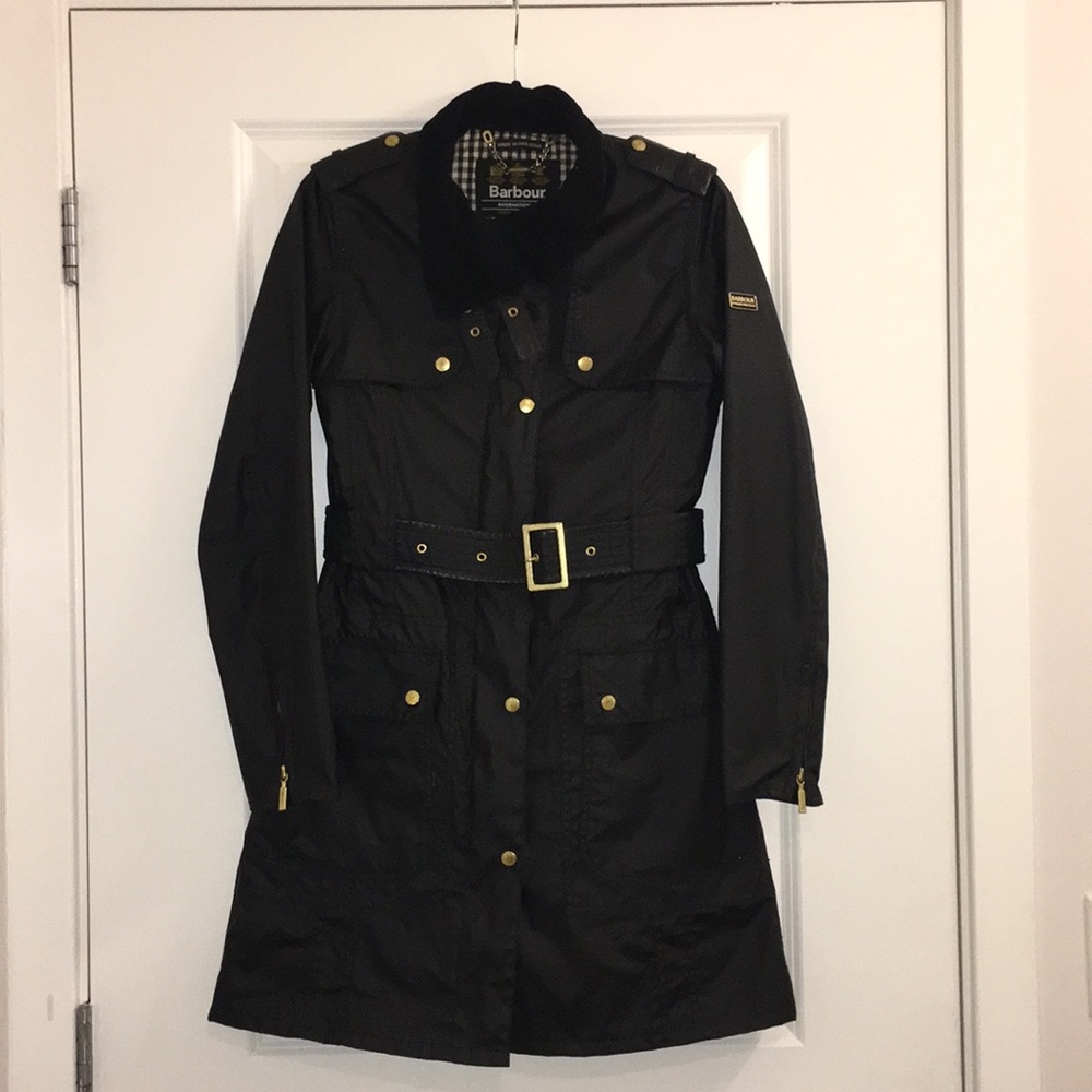Black Barbour International Trench Coat